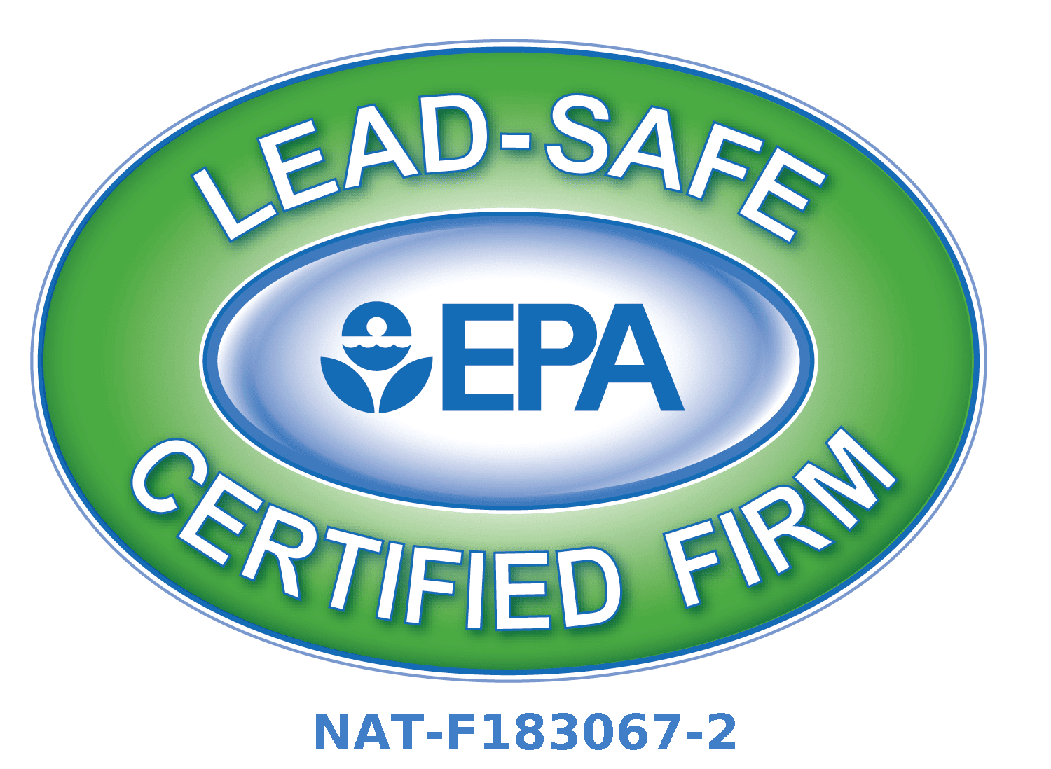 EPA lead-safe certified firm logo with certification number.