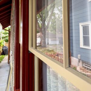 Close-up view of a window in a suburban home.